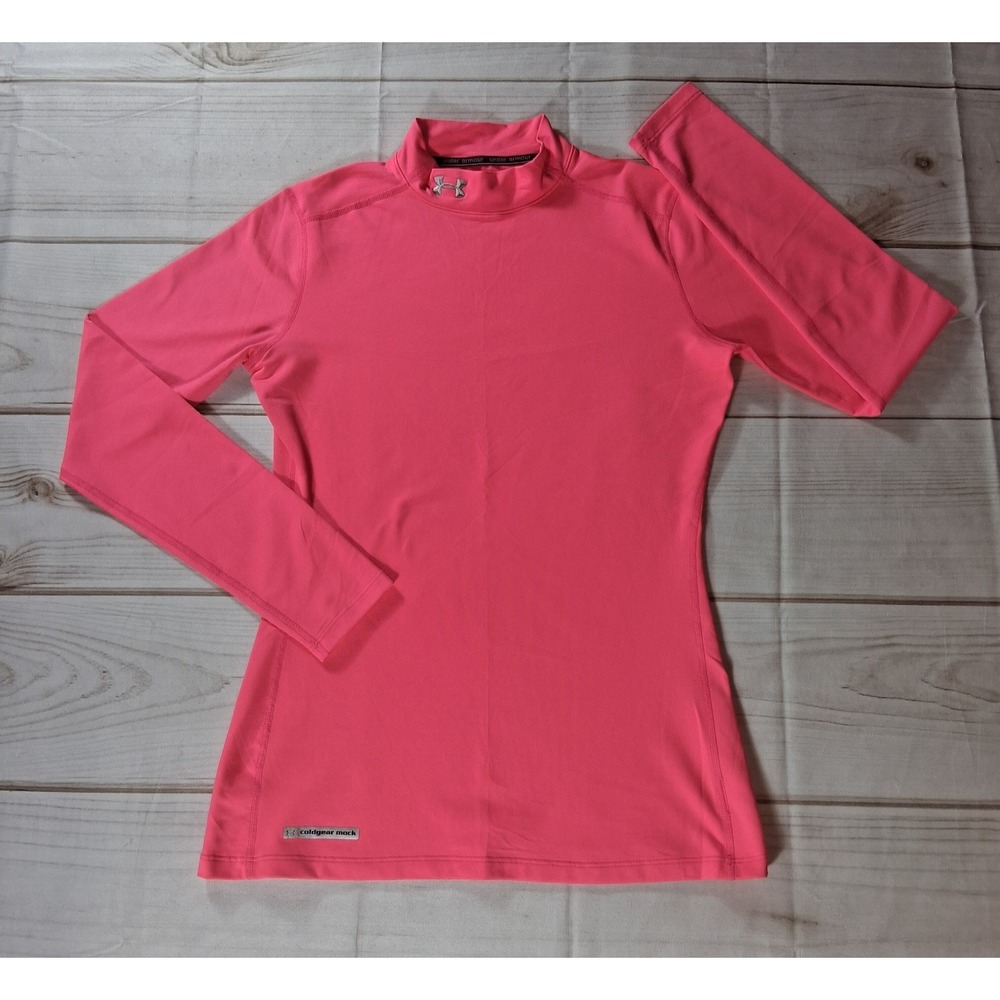 Under Armour ColdGear Mock Womens Top LG Pink Fitted Compression Long Sleeve